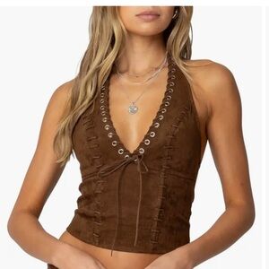 Edikted Chocolate Lace-Up Top